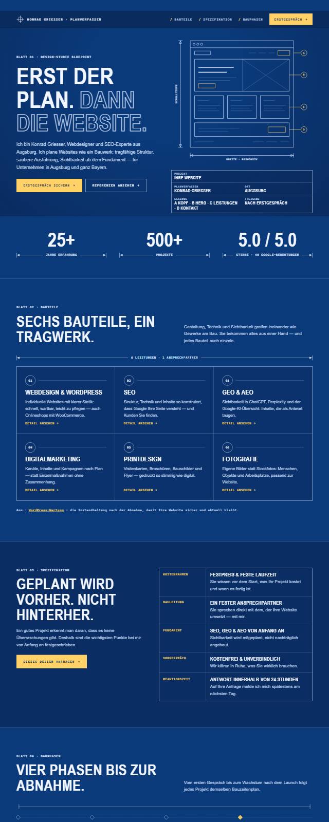 Design-Studie „Blueprint“ — Website-Beispiel von Konrad Griesser