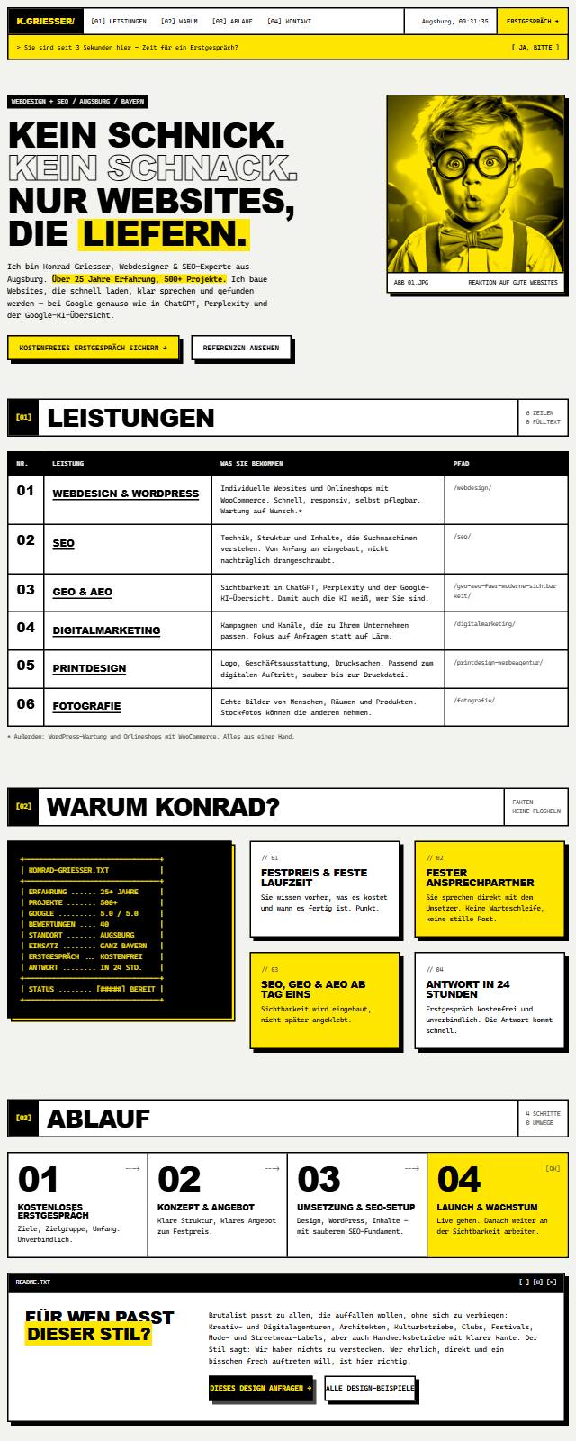 Design-Studie „Brutalist“ — Website-Beispiel von Konrad Griesser