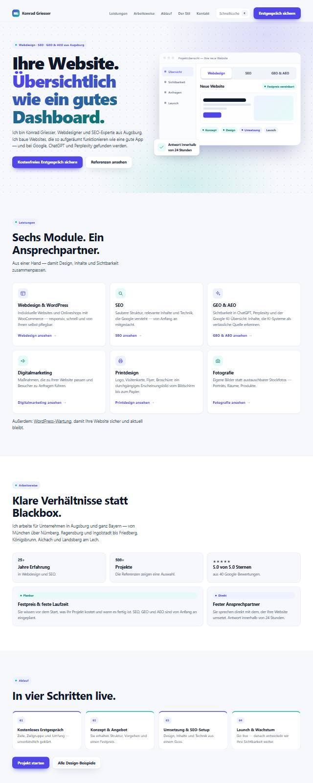 Design-Studie „Dashboard“ — Website-Beispiel von Konrad Griesser