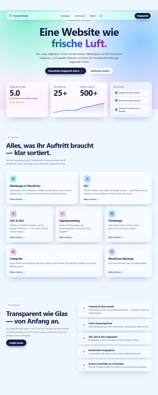 Design-Studie „Glass Aurora“ — Website-Beispiel von Konrad Griesser