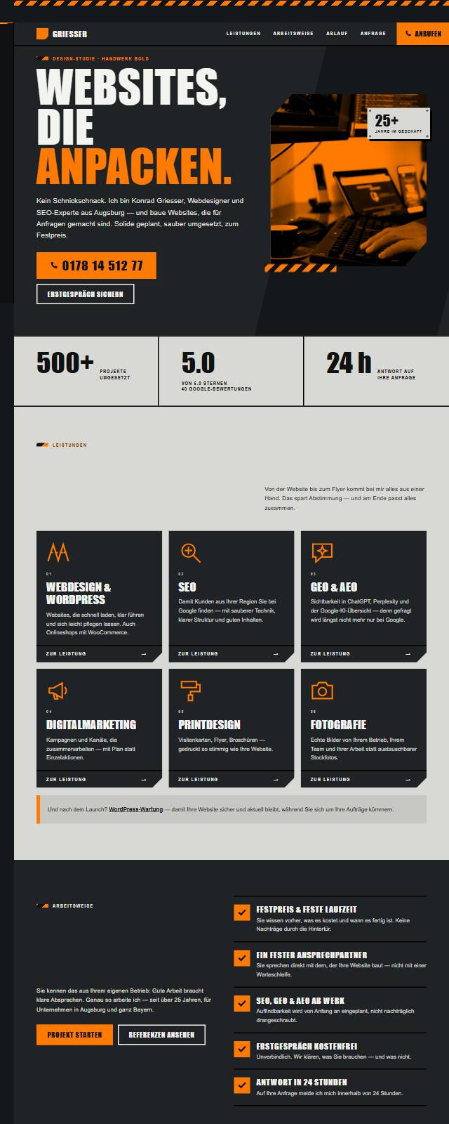Design-Studie „Handwerk Bold“ — Website-Beispiel von Konrad Griesser