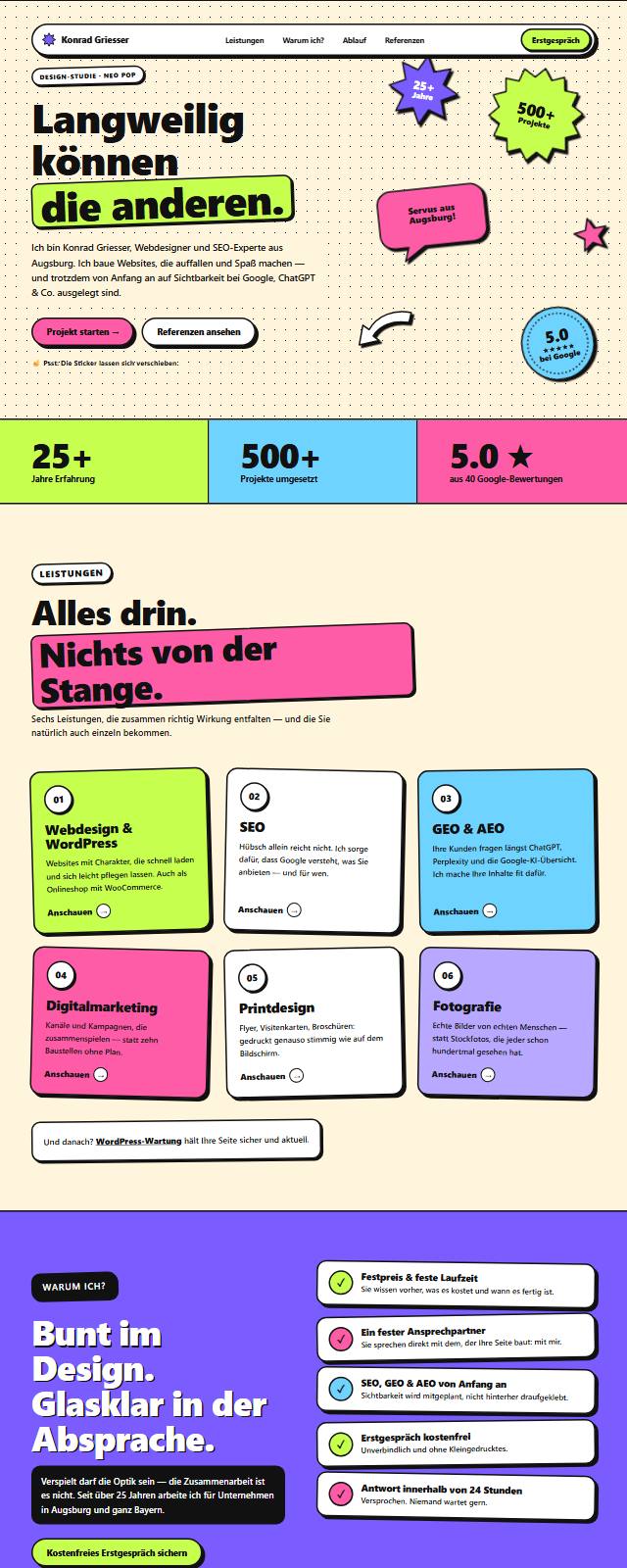 Design-Studie „Neo Pop“ — Website-Beispiel von Konrad Griesser