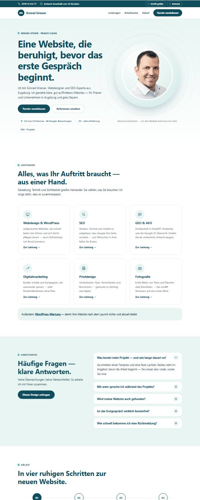 Design-Studie „Praxis Clean“ — Website-Beispiel von Konrad Griesser