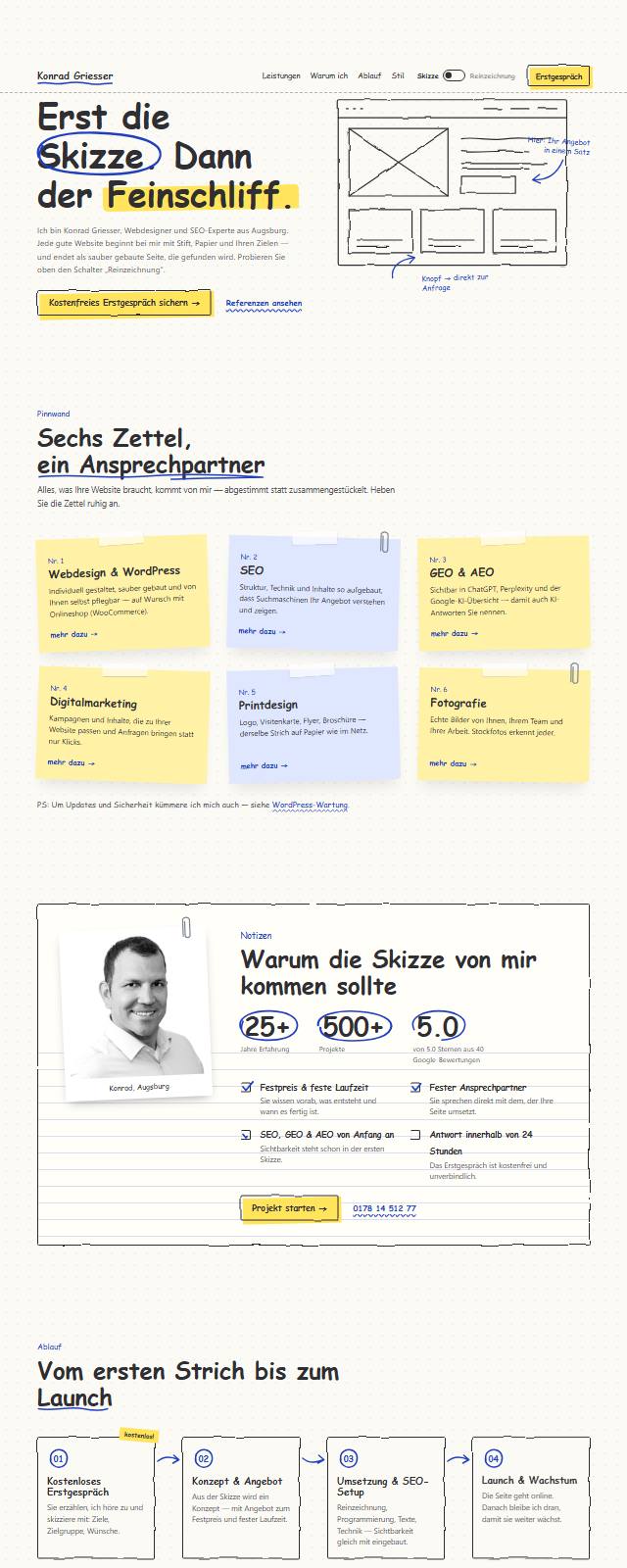 Design-Studie „Skizze“ — Website-Beispiel von Konrad Griesser