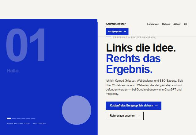 Design-Studie „Split Screen“ — Website-Beispiel von Konrad Griesser