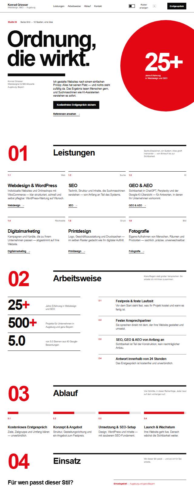 Design-Studie „Swiss Grid“ — Website-Beispiel von Konrad Griesser