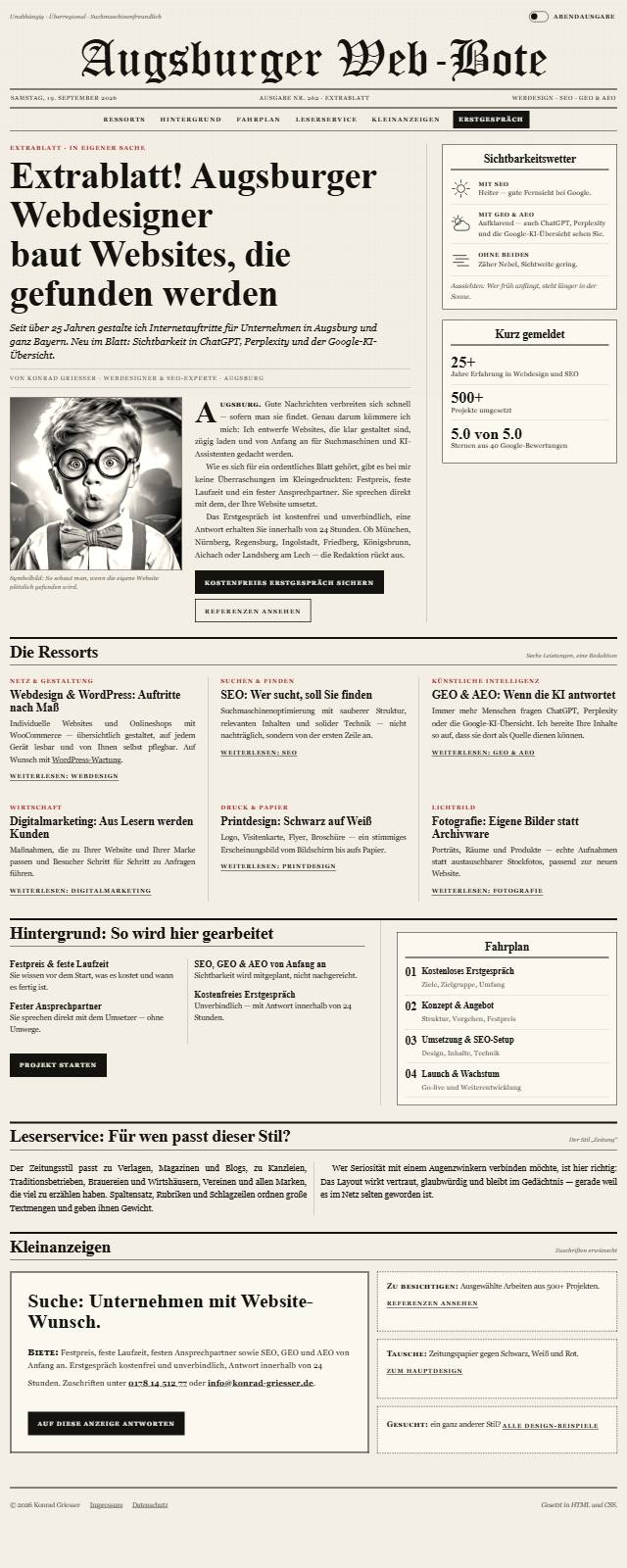 Design-Studie „Zeitung“ — Website-Beispiel von Konrad Griesser